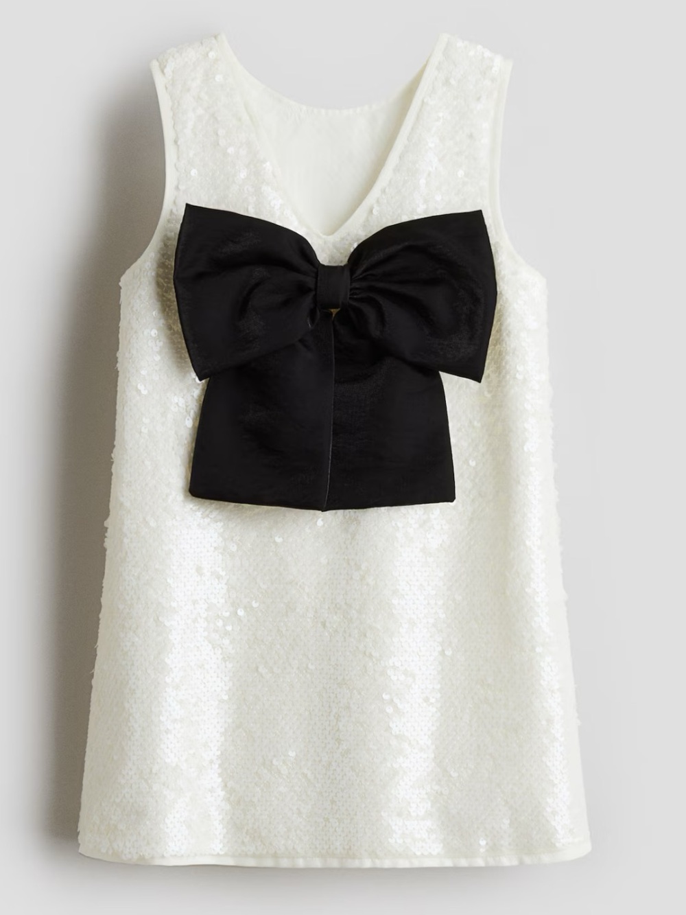 H&M Girls Ivory Sequin Dress with Black Bow